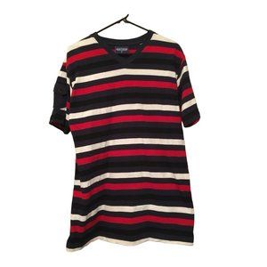 King Maker Shirt Mens Size M L Short Sleeve Striped Blue Black Red White Cotton